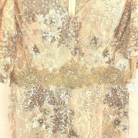 MAC DUGGAL 67842 Taupe Beaded Embroidered Lace Bell Sleeve Gown Womens (12) $698 - Picture 6 of 16